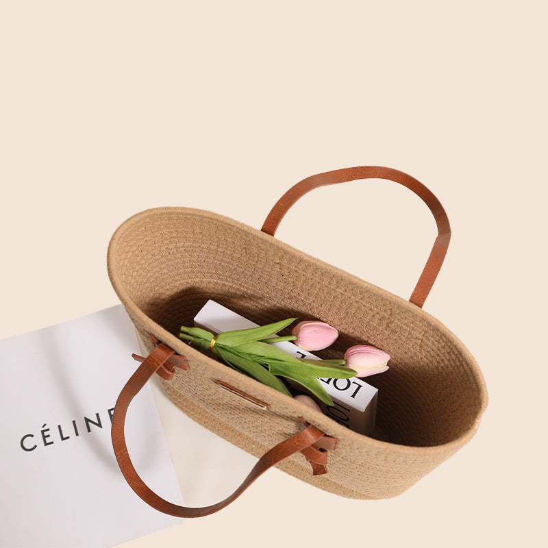 Cotton Woven Straw Vacation Tote Bag