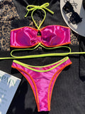 Metallic Glossy Bandage Bikini Swimwear