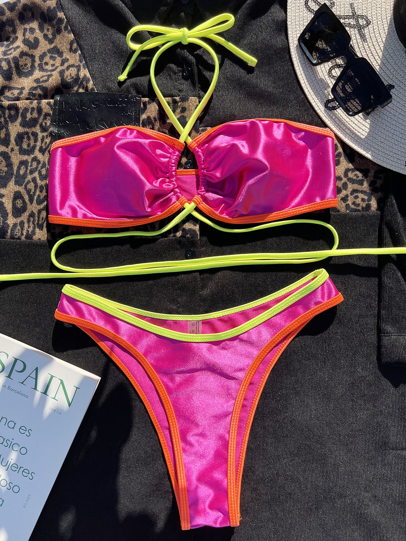 Metallic Glossy Bandage Bikini Swimwear