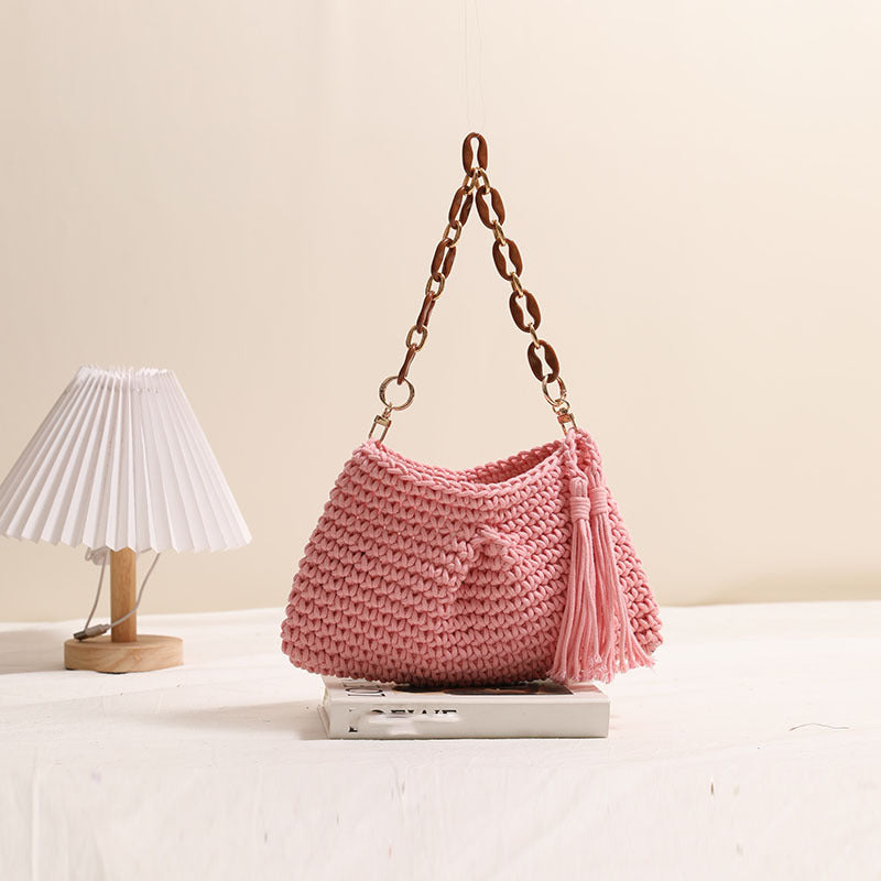 Underarm Cotton Thread Woven Bag Tassel One Shoulder Straw Bag Vacation Beach Bag Niche Women Bag