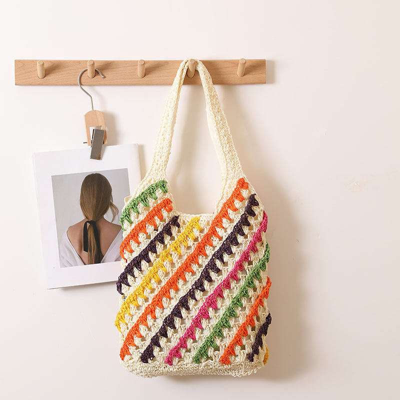 Colorful Striped Straw Shoulder Bag