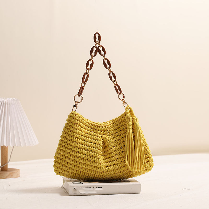 Underarm Cotton Thread Woven Bag Tassel One Shoulder Straw Bag Vacation Beach Bag Niche Women Bag