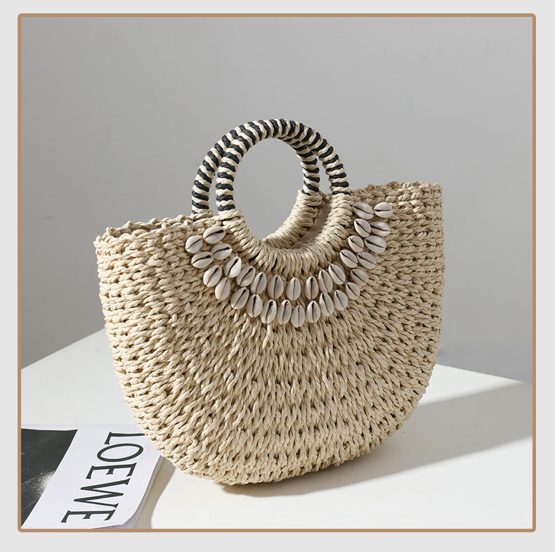 Retro Semicircle Straw Bag