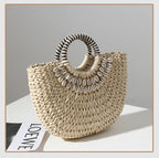 Retro Semicircle Straw Bag