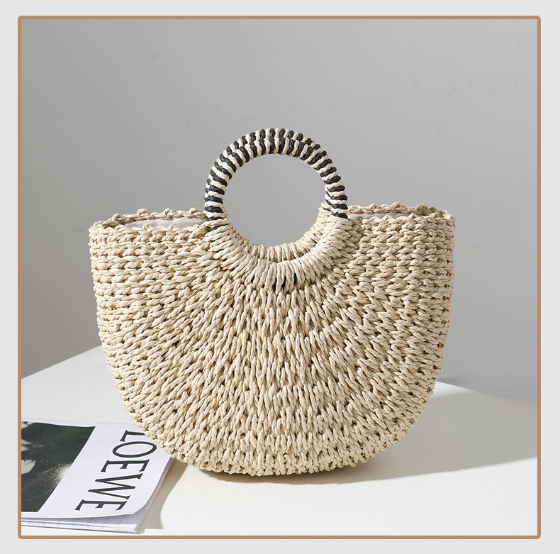 Retro Semicircle Straw Bag