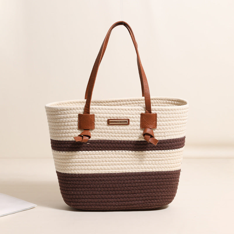 Cotton Woven Straw Vacation Tote Bag