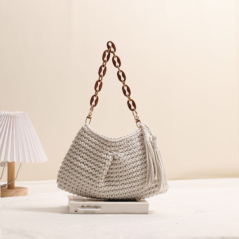 Underarm Cotton Thread Woven Bag Tassel One Shoulder Straw Bag Vacation Beach Bag Niche Women Bag