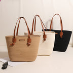 Cotton Woven Straw Vacation Tote Bag