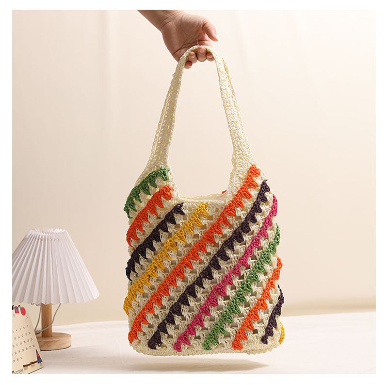 Colorful Striped Straw Shoulder Bag
