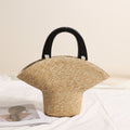Wooden Handle Hat Shaped Straw Bag