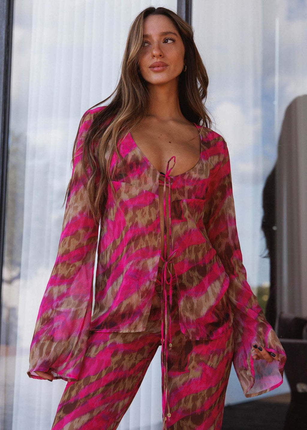 Abstract Print Chiffon Bikini Set