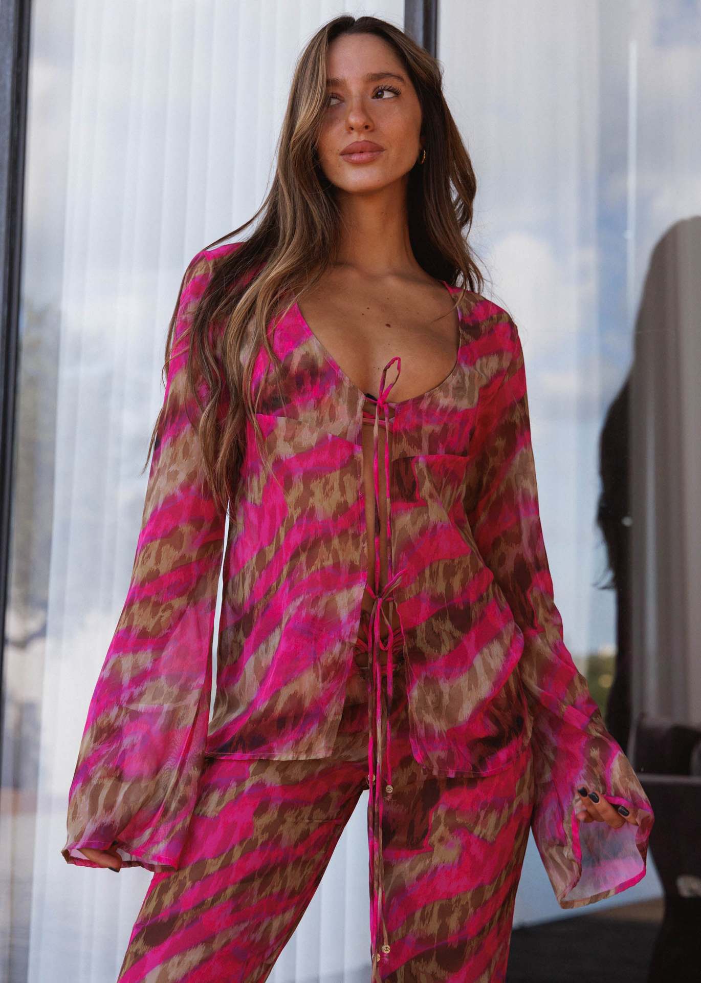 Abstract Print Chiffon Bikini Set