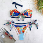 Abstract Print Tube Top Bikini Swimsuit
