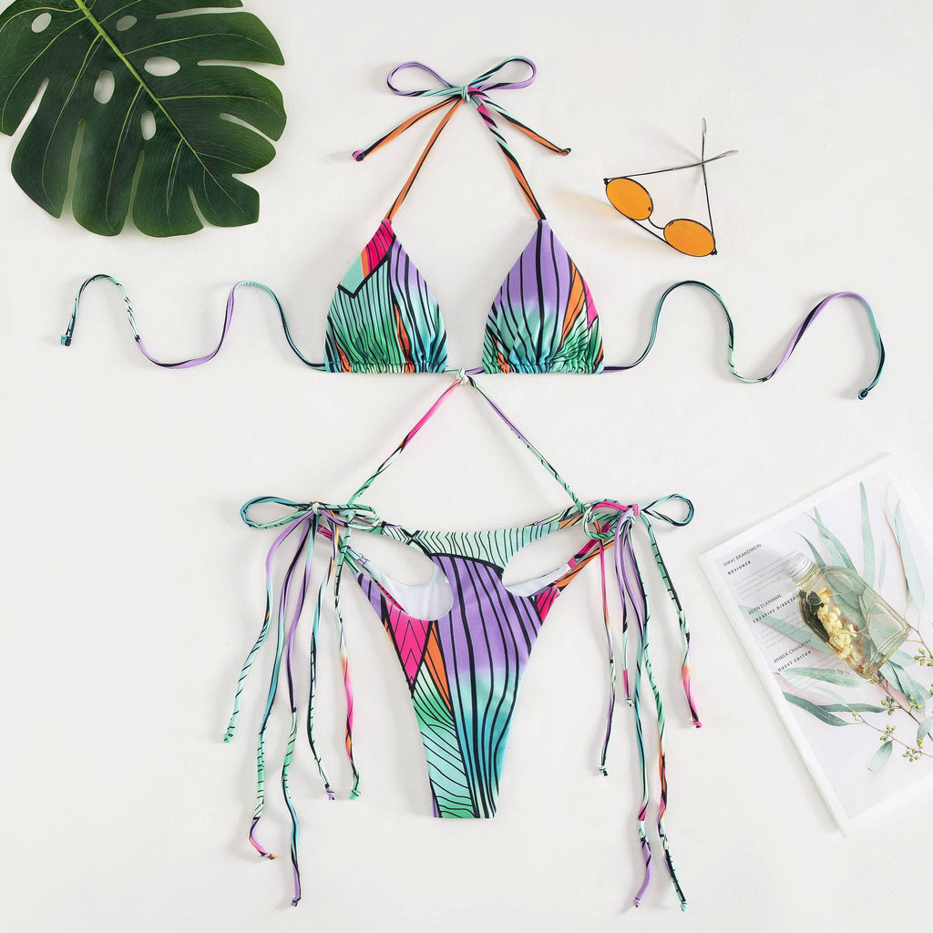 Abstract Print Tassel Bikini Swimsuit