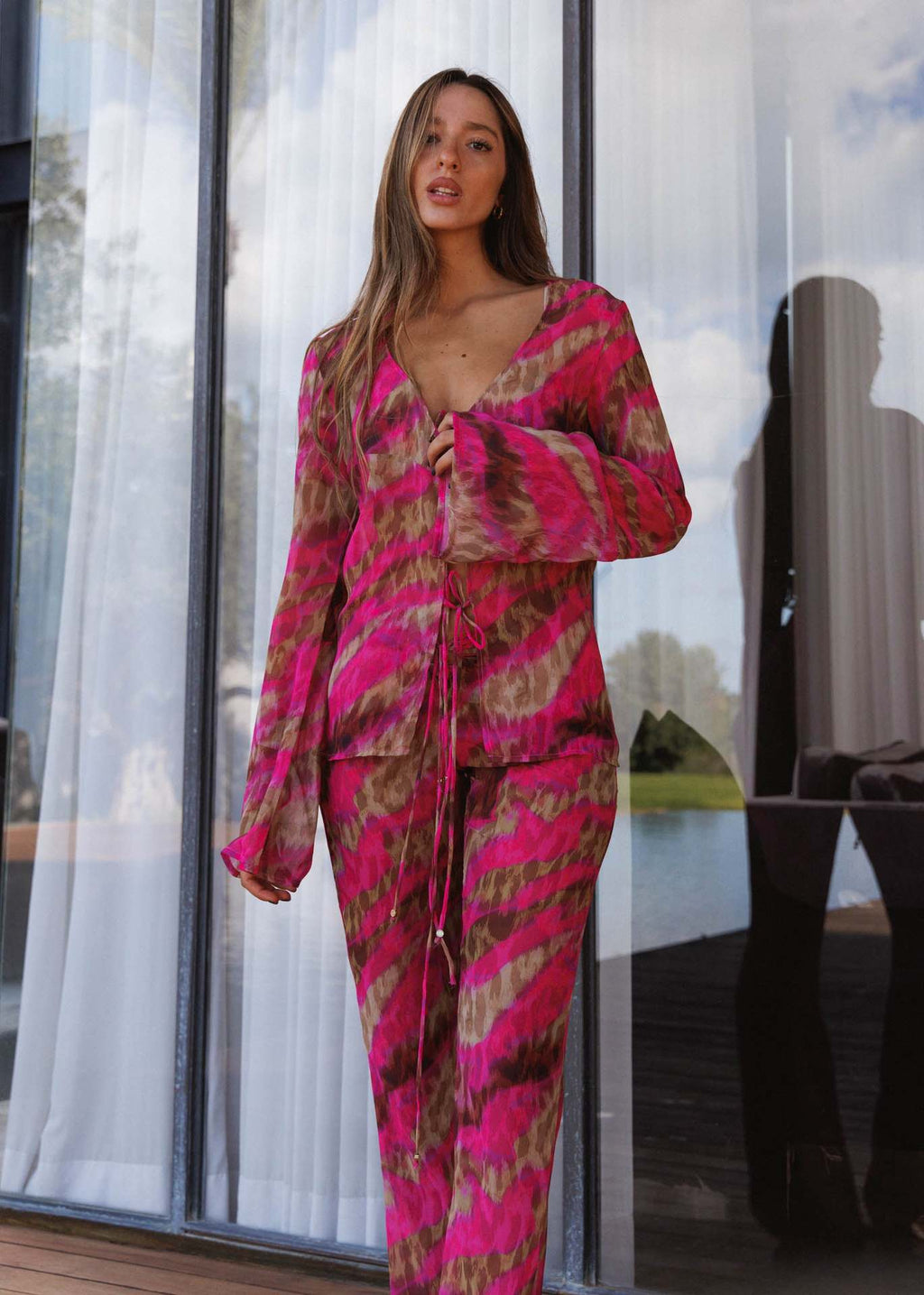 Abstract Print Chiffon Bikini Set
