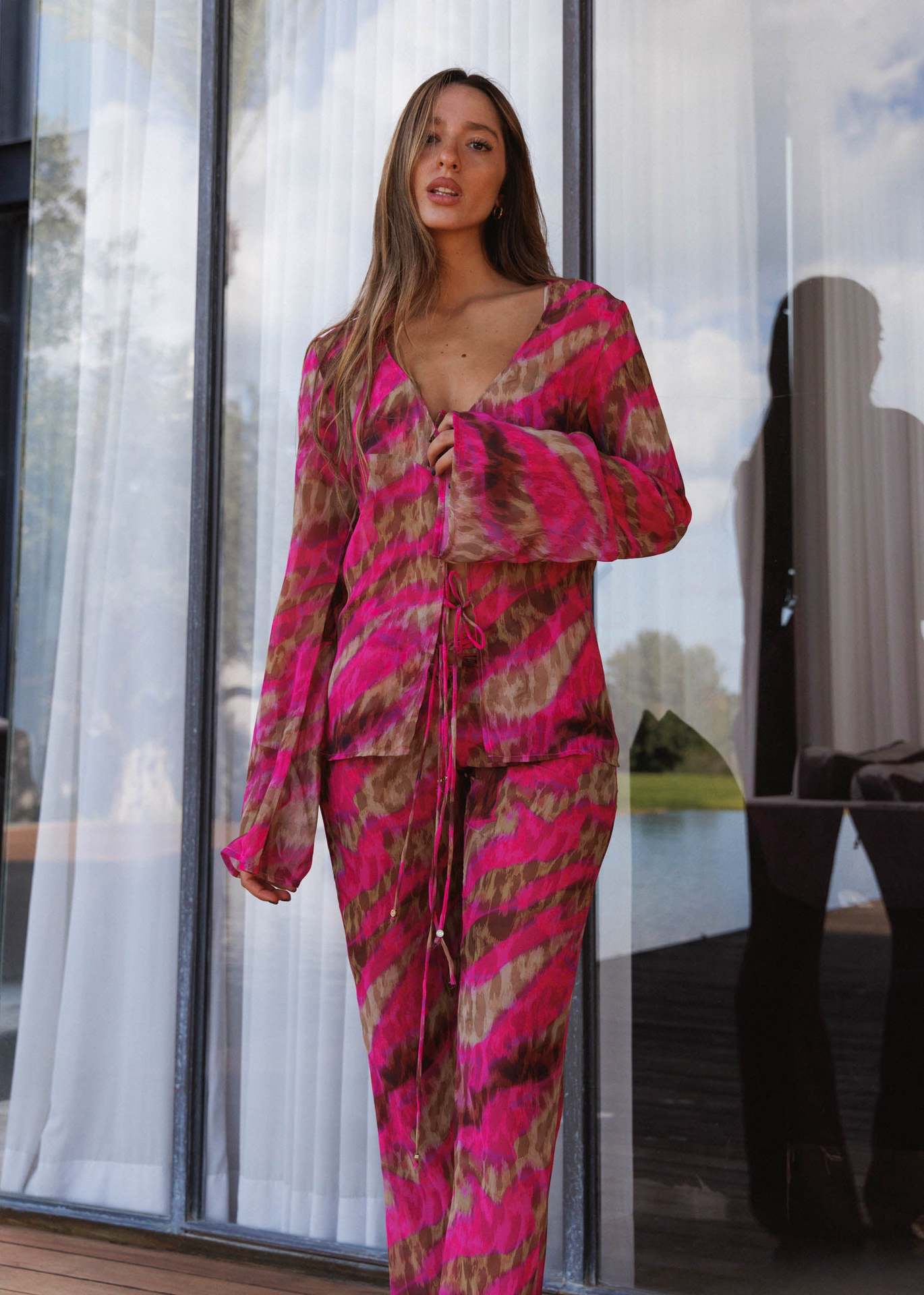 Abstract Print Chiffon Bikini Set