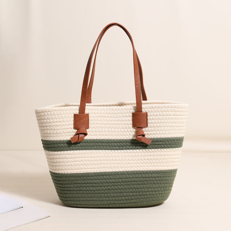 Cotton Woven Straw Vacation Tote Bag