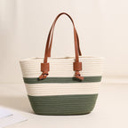 Cotton Woven Straw Vacation Tote Bag
