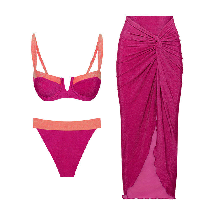 Push up High Waist Bikini and Chiffon Skirt Set