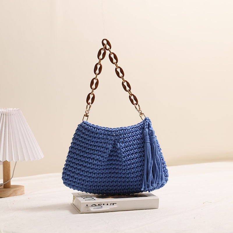 Underarm Cotton Thread Woven Bag Tassel One Shoulder Straw Bag Vacation Beach Bag Niche Women Bag