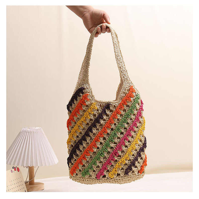 Colorful Striped Straw Shoulder Bag