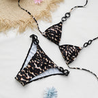 Triangle Ring Strap Leopard Print Bikini Swimsuit