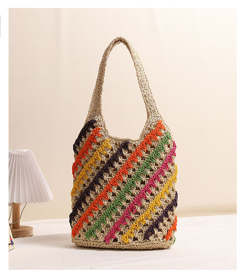 Colorful Striped Straw Shoulder Bag