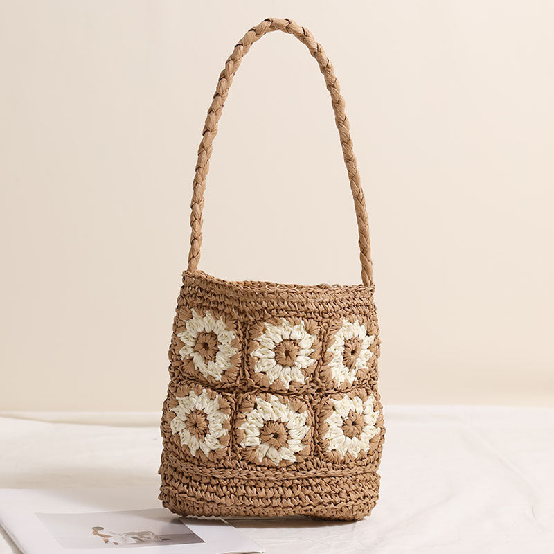 Fresh Daisy Floral Shoulder Straw Bag Hand Woven Bag Vacation Beach Bag Women Bag
