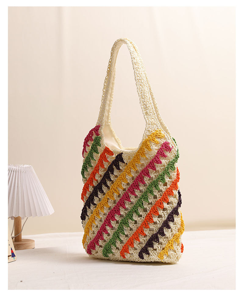 Colorful Striped Straw Shoulder Bag