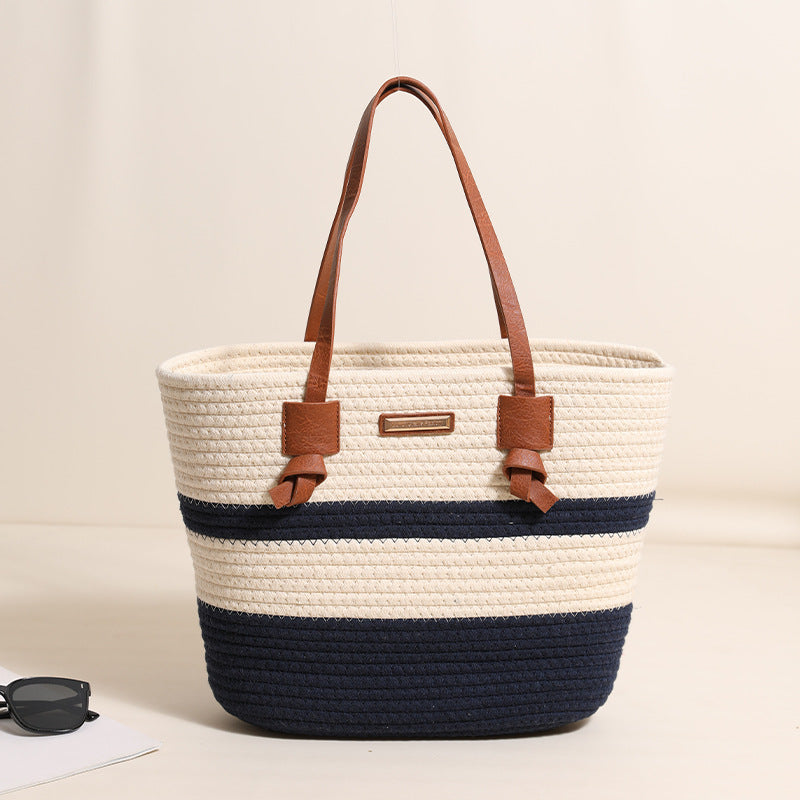 Cotton Woven Straw Vacation Tote Bag