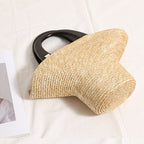 Wooden Handle Hat Shaped Straw Bag