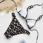 Triangle Ring Strap Leopard Print Bikini Swimsuit