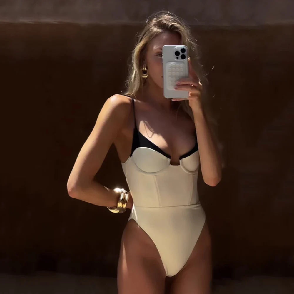 Black Trim One Piece Swimsuit