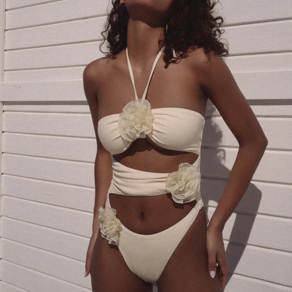 Floral Cut-out One Piece Swimwear