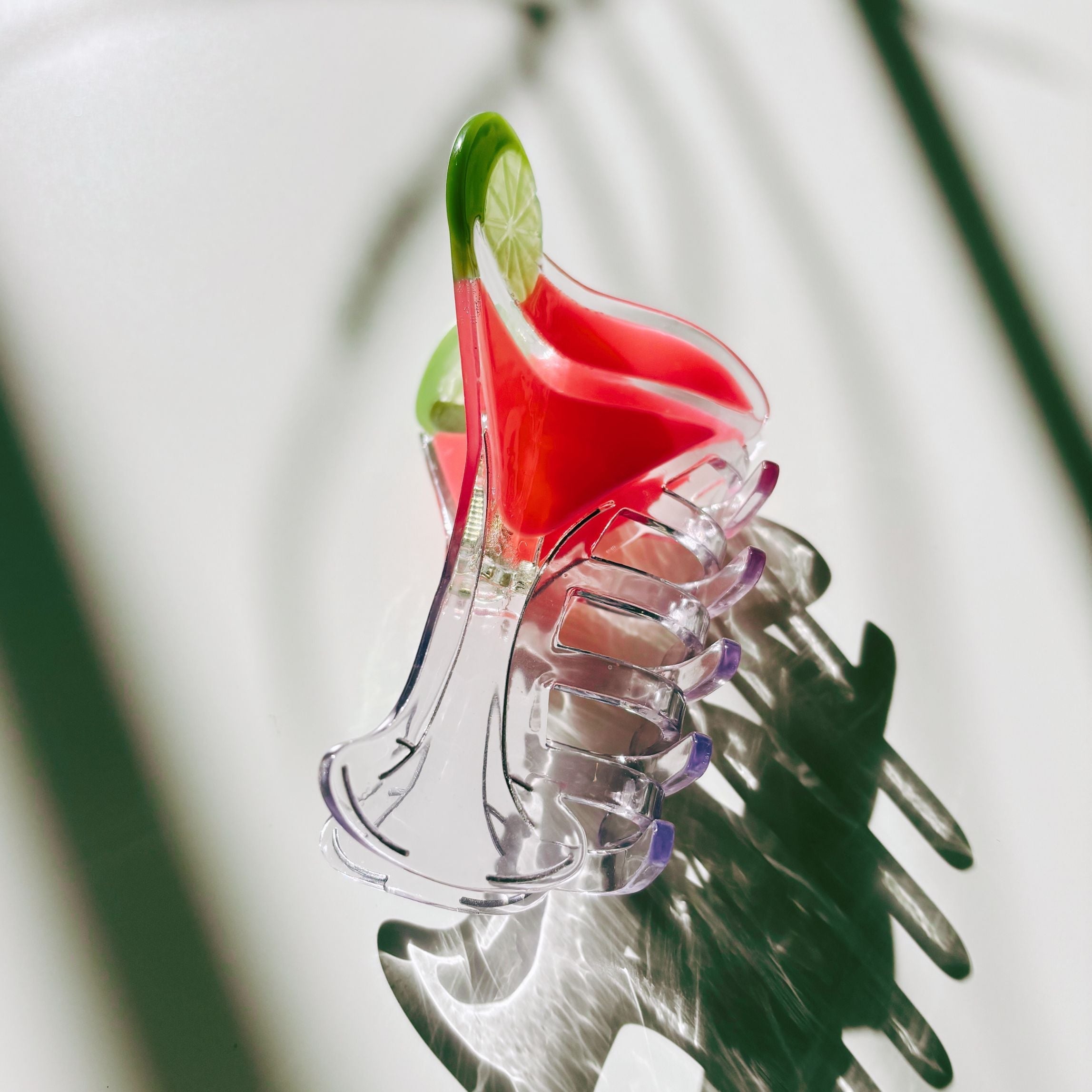 Stemmed Shaped Glass Pink Cocktail Hair Claw