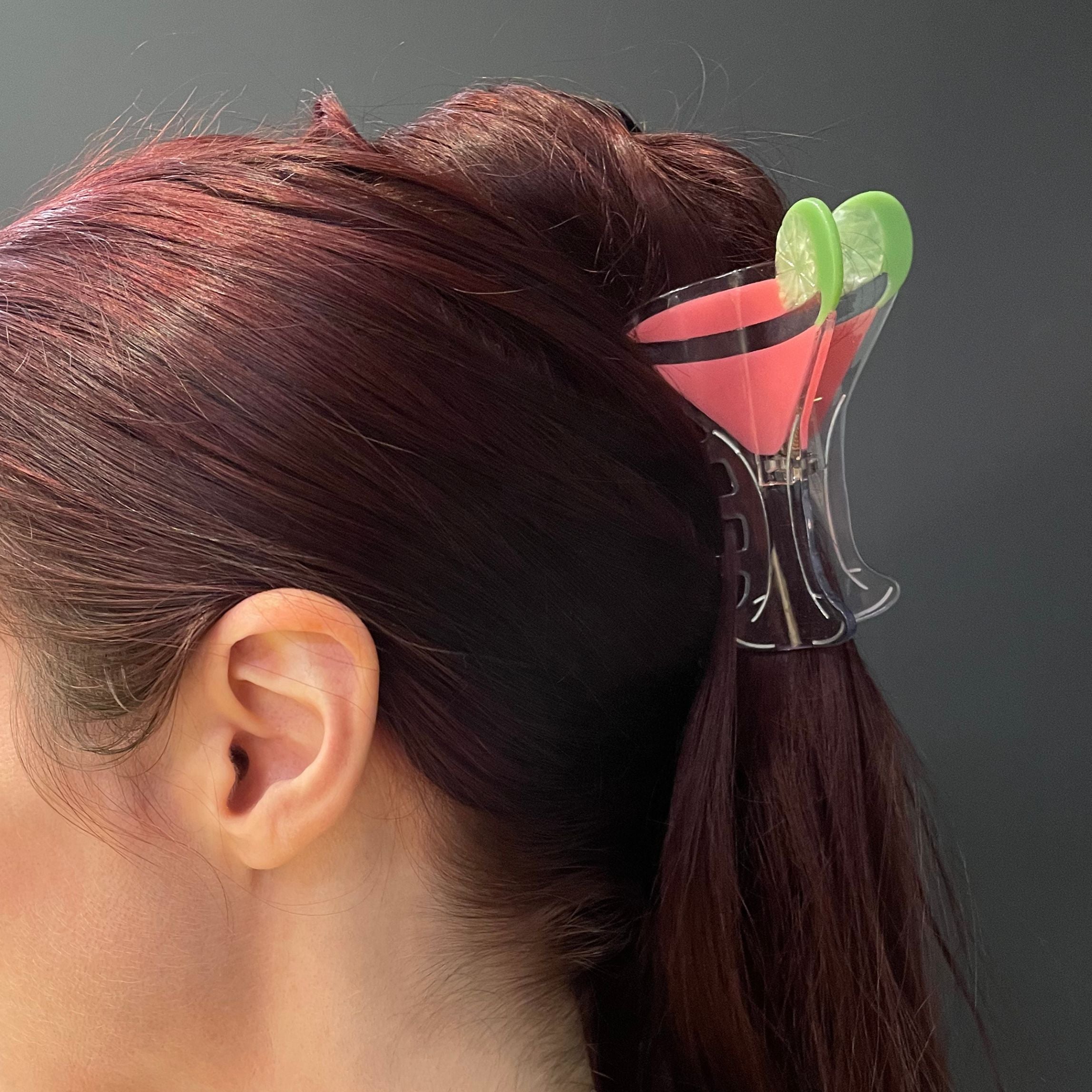 Stemmed Shaped Glass Pink Cocktail Hair Claw