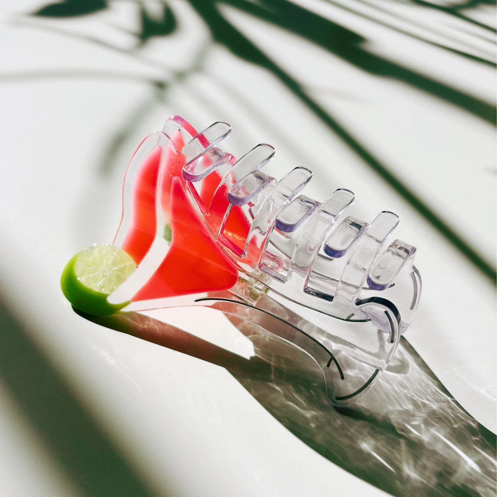 Stemmed Shaped Glass Pink Cocktail Hair Claw