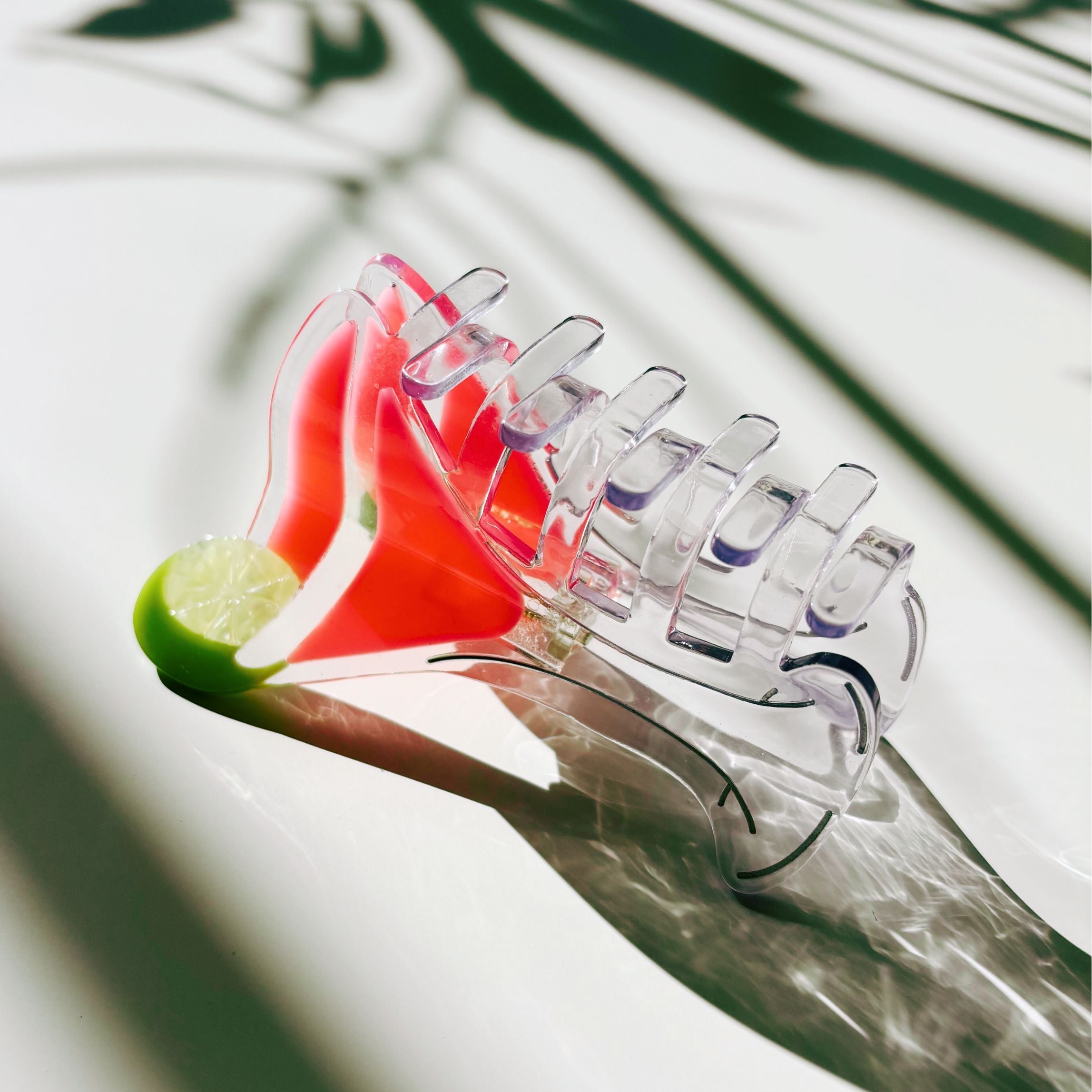 Stemmed Shaped Glass Pink Cocktail Hair Claw