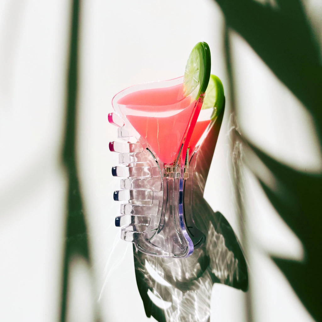 Stemmed Shaped Glass Pink Cocktail Hair Claw