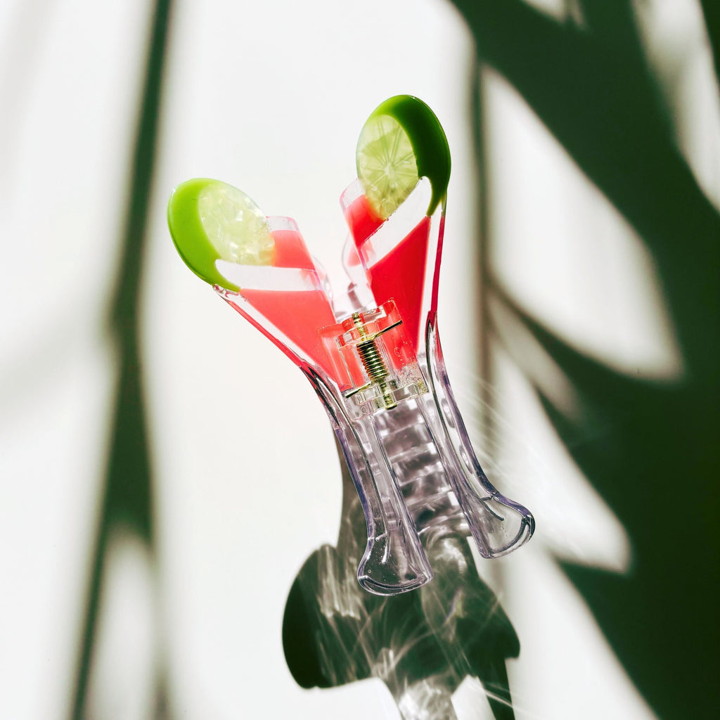 Stemmed Shaped Glass Pink Cocktail Hair Claw