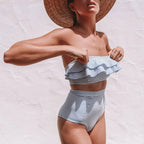 Vintage Striped Ruffled Two piece Swimsuit
