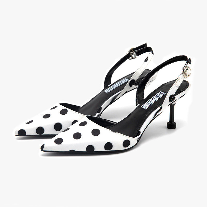 Pointed Toe Polka Dot Slingback Heels