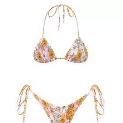 Print Pleated Bikini Swimsuit