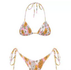 Print Pleated Bikini Swimsuit