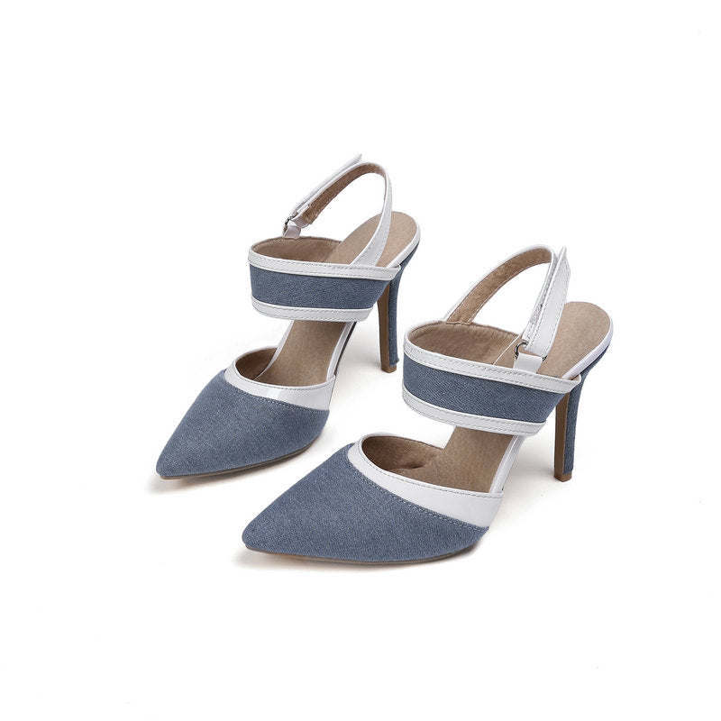 Jeans Textured Pointed Toe Heels