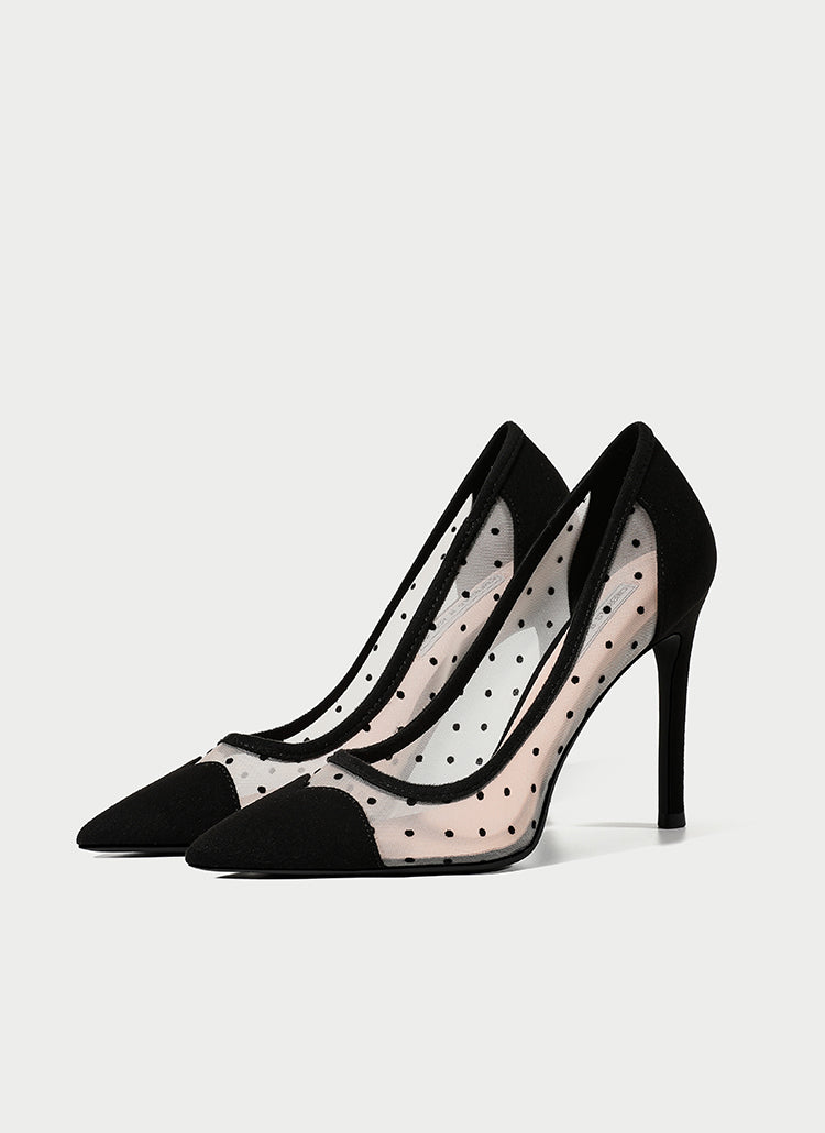 Pointed Toe Breathable Polka-dot Heels