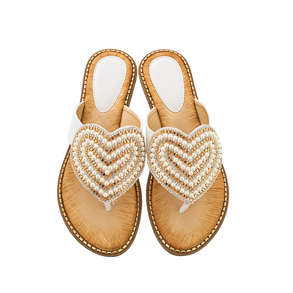 Rhinestone Pearl Love Flip-flops Sandals