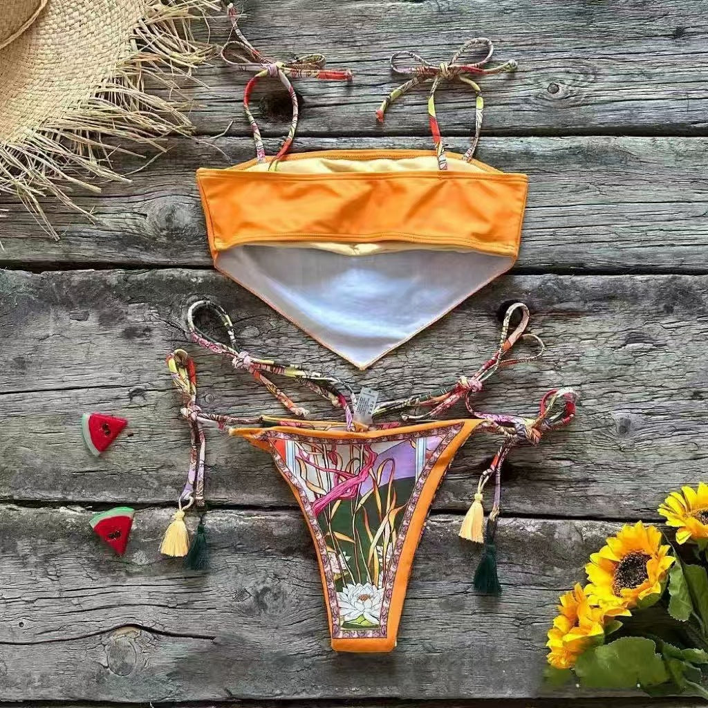 Two Piece Flower Print Bikini Swimsuit
