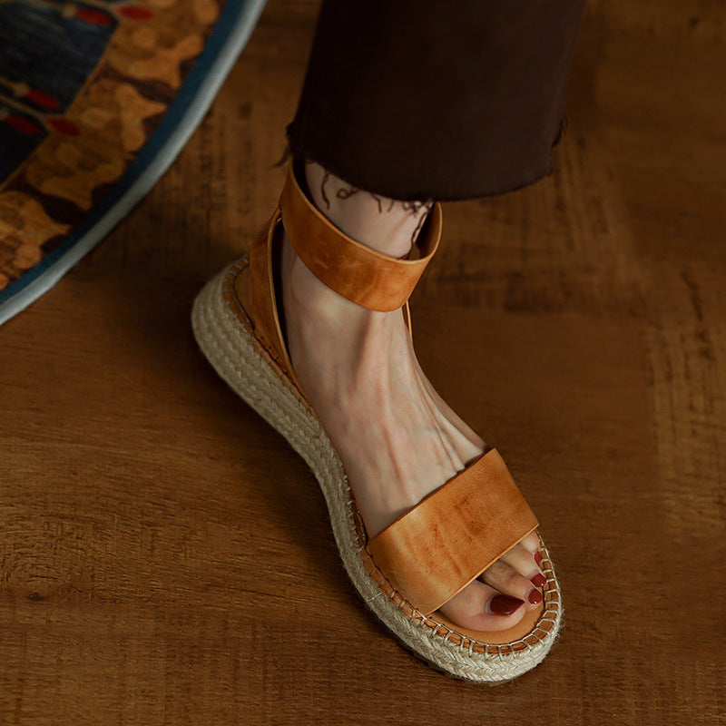 Leather Sandals Braided with a Wedge Heel