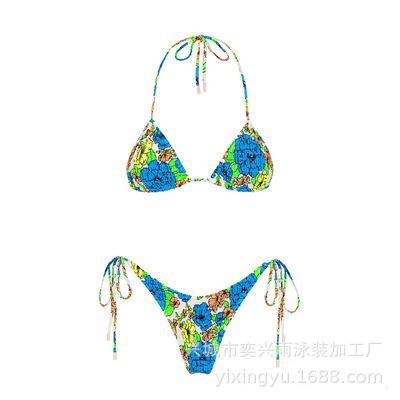 Print Pleated Bikini Swimsuit